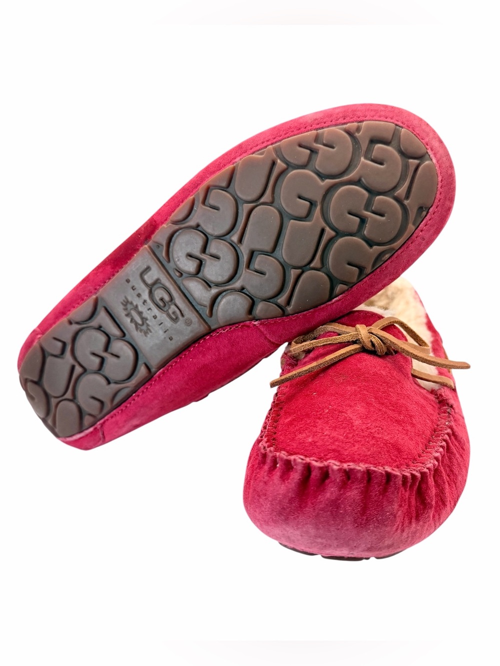 UGG Dakota Sheepskin Moccasin Slippers Women’s Size 8 Magenta Suede Cozy Lined - Picture 8 of 8